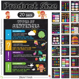 Humyoun 20 Pcs Parts of Speech Poster for Elementary Classroom Grammar Poster Educational English Poster Classroom Must Haves for Elementary Middle School Classroom Decor, 14 x 11 Inches (Chalkboard)