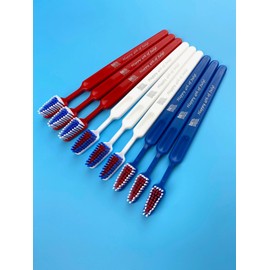 Tess Oral Health Happy 4th of July toothbrushes - 12 Count - Child & Adult Size, Individually Wrapped - red, White & Blue (Adult, 12)
