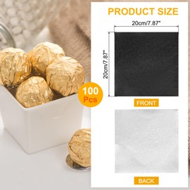 uxcell 100pcs Foil Candy Wrappers, 8 x 8 Inch Chocolate Bar Wrappers, Aluminum Foil Paper for Caramel Candy Packaging Decoration (Black, Orange Peel)