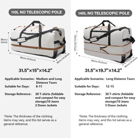 Vomgomfom 32" Soft-Sided Foldable Wheeled Travel Duffel Bag,Expandable 110L to 140L Rolling Cargo Bag with 2 Wheels and Multiple Pockets,Grey