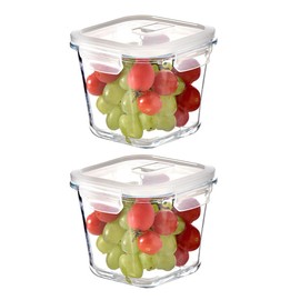 H.JSS WDJS 3.5Cup Glass Large Storage Container set, Glass Soup Container with Airtight Lids, Glass Food Prep Container, Leakproof Overnight Oats Jars, Microwave & Dishwasher Safe (2 Pack - Square)