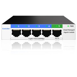 Goalake 5 Port Gigabit Ethernet Managed Network Switch, Ethernet Switch with 1 x PD Port, Cloud Management, Plug and Play, Quiet Operation, Desktop or Wall Mount