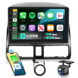 for Honda CRV 2002-2006 Car Stereo Radio with Snapdragon 8 Core 4GB+64GB 9 Inch IPS Touchscreen Wireless Carplay/Android Auto DSP Hi-Res 5/6GhzWiFi GPS Android 13 FM/RDS SWC Camera