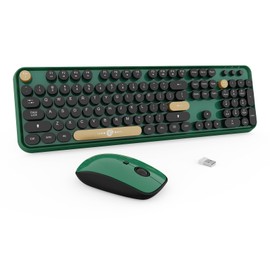 Wireless Keyboard and Mouse Combo, 104 Round Keys Cute Colorful Keyboard and Mouse with Retro Typewriter for PC/Mac/Laptop/Tablet/Computer/Windows Green