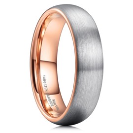King Will DUO Unisex 6mm Classic Rose Gold Domed Tungsten Carbide Wedding Band Ring Comfort Fit 11.5