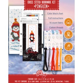 Povitrulya Counted Cross Stitch Kit - DIY Kits for Adults or Kids - Funny Embroidery Bookmark - Easy to Use - Craft Collection (Penguin)