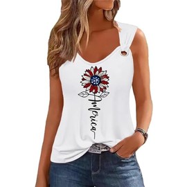 Yuaelria American Flag Star Baseball Casual Tank USA Stripes Sleeveless Vest Casual Summer Vacation Funny Print Letter Vest(X-Large,Z-White-5)