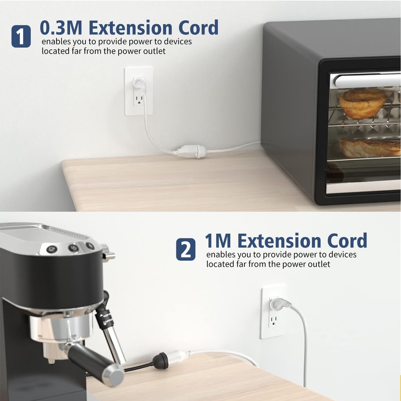 1875W Short Extension Cord,15A Flat Plug Heavy Duty Extension Cord,