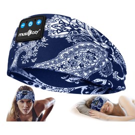 MUSICOZY Sleep Headphones Bluetooth Headband 5.4 Wireless Headband Headphones for Sleeping for Side Sleeper with Ultra-Thin HD Stero Speaker for Workout (Navy Blue)
