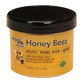 Ampro Pro Styl Beez Wax - Softens Your Hair and Provides Strong Hold - Infused with Argan Oil to Smooth and Condition Tresses - Creates Sleek Looks When Locking, Curling, and Braiding - Gold - 4 oz