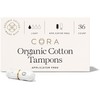 Cora 100% Organic Cotton Non-Applicator Tampons | Ultra-Absorbent, Unscented, Natural, Non-Toxic, Applicator Free | Eco-Conscious (Light Absorbency (36 Count))