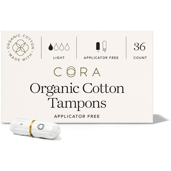 Cora 100% Organic Cotton Non-Applicator Tampons | Ultra-Absorbent, Unscented, Natural,