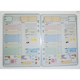 Food Diary Fitness Planner, 14.5 x 20.5 cm, 50 Sheets (100 Days) Universal A5 Size Punched Inserts Filler Paper Pages for 2, 3, 4, 6 Ring Binder - English