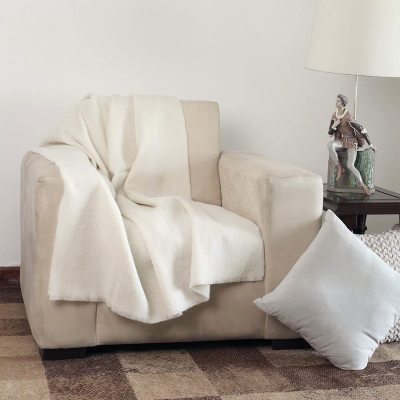 Cotton Sky - Alpaca Wool Throw Blanket Handwoven Soft Warm