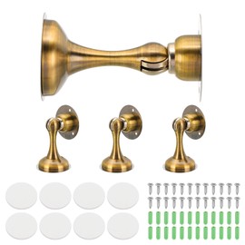 sourcing map Magnetic Door Stoppers Stainless Steel Door Stops, Wall Floor Mounted Doors Holder Keep Doors Open for Home Office Closet (Golden Bronze, Pack of 4)