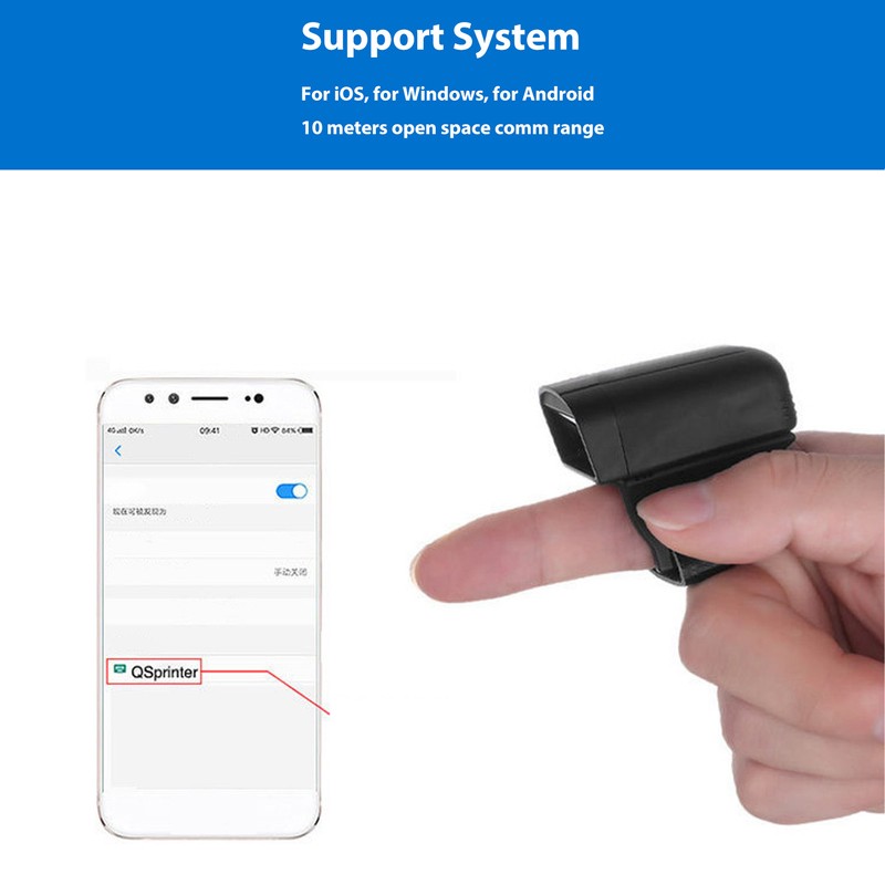 1D 2D Ring Barcode Scanner 2.4G Wireless Bluetooth CCD Red