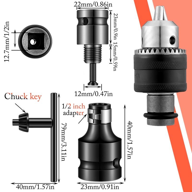Lothee 6 Pcs 1/2-20unf Mount 1.5-13 mm Capacity Drill Chuck