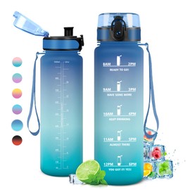 Trinkflasche 1L, Trinkflasche Sport, Sportflasche Auslaufsicher, Trinkflasche Kohlensäure Geeignet, Trinkflasche mit Zeitmarkierungen, Sportflasche für Erwachsener, Gym, Scuola, Ciclismo, Outdoor