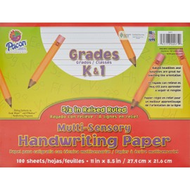 Pacon Multi-Sensory Raised Ruled Paper, Sheets, Film-Wrapped, 5/8" x 5/16" x 5/16" Ruled 11" x 8-1/2", Ruled Long, 100 Sheets