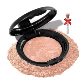 Baked Foundation for Mature Skin with Brush, Natural Color Correcting Powder, Illuminating Shimmer Bronzer, Long Lasting Oil-Control, Buildable Light to Full Coverage Makeup