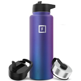 IRON °FLASK Camping & Hiking Hydration Flask with 3 Lids - Stainless Steel, Double Walled & Vacuum Insulated Water Bottle - Leak Proof & BPA Free (Aurora, Straw - 40 oz)
