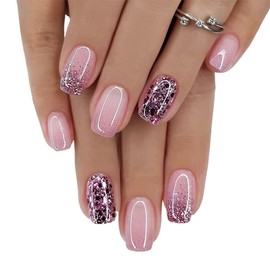 Pack of 24 Press on Nails Medium, Purple Glitter Square French Artificial Nails, Acrylic Full Cover Nails for Sticking with Nail Glue Sticker, Fingernails, Fake Nails for Women and Girls