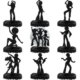 9 Pcs Glitter 70s Dancing Disco Centerpieces for Table Black 70s Disco Dancer Table Decorations Disco Party Decorations Disco Birthday Party Decorations for Music 70s Disco Theme Party Decorations