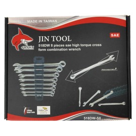 Jin Tool High Torque Cross Form Combination Wrench Set -8 METRIC Wrenches (Size 8.10-11-12-13-14-17-19MM)-Curved Grip,Force Saving, Fatigue Reducing Design - Comfortable Hold, with Hanger