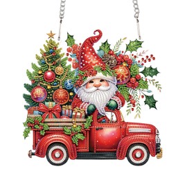 Christmas Diamond Art Painting Pendant Kits 5D Diamond Art Painting Art Hanging Kit Christmas Gnome DIY Diamond Crystal Window Door Pendant Kit for Adults Gift Wall Home Christmas Decor (24.1x23.4cm)