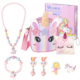 Provone Unicorn Gifts Toys for Girls,Unicorn Bag with Jewelry Sets for Girls Age 5-12,Kids Jewellery Sets Girls Unicorn Jewellery Bag Crossbody Purse for Girls Birthday Party Christmas
