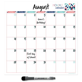 Dry Erase Monthly Calendar Planner Sticker Decal | Removable & Reusable | Magnetic Fine-Tip Marker Included (12 x 12 inches, Geometric)