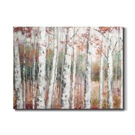 Renditions Gallery Canvas Nature Wall Art Modern Paintings Decorations Autumn Birch Forest Rustic Abstract Vibrant Foliage Wall Hanging Artwork for Bedroom Office Kitchen - 32"x48" LT33