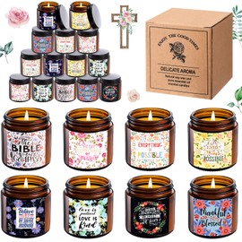 MTLEE 24 Pcs Christian Gifts for Women Bulk Lent with Catholic Bible Verses Religious Faith Jar Scented Candles for Church Coworkers Employees Teachers Nurse Healthcare Worker(Brown)