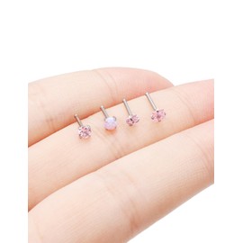 Heienngy F136 Titanium Nose Rings Studs 20G Straight Nose Stud Diamond Nose Stud Heart Nose Stud Opal Nose Stud Square Diamond Nose Stud pink nose stud 20 Gauge nose rings studs