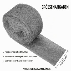 VBNZBK Steel Wool Extra Fine Grade 0000 10 m Metal Fibres for Sealing Wall Cracks Holes Ventilation Grilles Garages Includes Pair of Gloves