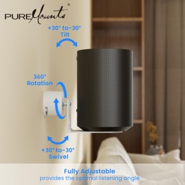 PureMounts Speaker Bracket for Sonos Era 100 & 300, Speaker Wall Mount with Cable Management, Swivelling +/-30°, Tilts 0/-30°, 5 kg Load Capacity, White