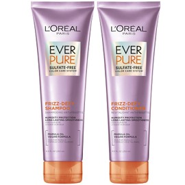 L'Oreal Paris - Kit de champú y acondicionador EverPure Frizz Defy sin sulfatos para cabello teñido, control de la humedad y el encrespamiento, para cabello encrespado, (8.5 onzas líquidas cada uno)