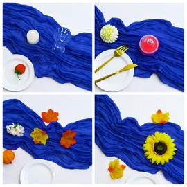 10 Pcs Royal Blue Cheesecloth Table Runner 10FT Boho Gauze Table Runner Romantic Cheese Cloth Table Runners Rustic Sheer Runner for Wedding Engagement Bridal Shower Baby Shower Birthday Party Décor