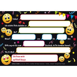 EDITION COLIBRI 10 Smiley Invitations: Birthday Invitations Children with Emoticon, Funny Invitation Cards Smiley / Emoji for Birthday, Girls/Boys, Set of 10 (11016DE)