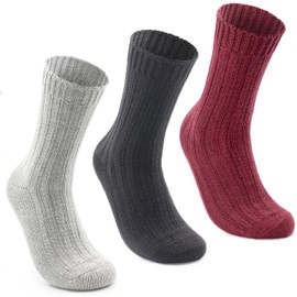 Fuchs Camper 85% Alpaca Wool 3 Pairs Alpaca Socks Wool Socks Men Women Winter Socks, Women's Size - Thick - Light Grey Black Bordeaux