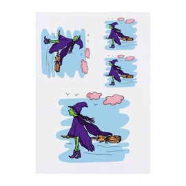 4 x 'Witch Riding On A Broomstick' Temporary Tattoos - Water Resistant, Skin-Safe, Non-Toxic Transfers, Mixed Sizes (TO00082952)