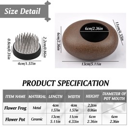 WANDIC Flower Arranging Supplies, Round Flower Frog & Ceramic Flower Pot Brown Pebble Flower Arrangement Pot for Ikebana Floral Art Home Office Decoration Indoor Outdoor