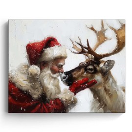 Santa Claus and Reindeer Christmas Canvas Wall Art Decor - Heartwarming Holiday Decor with Santa and His Reindeer, Ideal Addition to Living Room or Office, 11X14 inch Unique Christmas Gift Idea