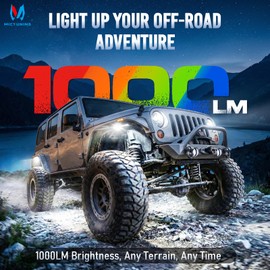 MICTUNING C6 White Rock Lights 4 Pods, Spot & Flood Dual Beam Pod Lights