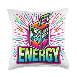 Juice Box Energy Big Colorful Adult and Kids Funny Hyper Throw Pillow