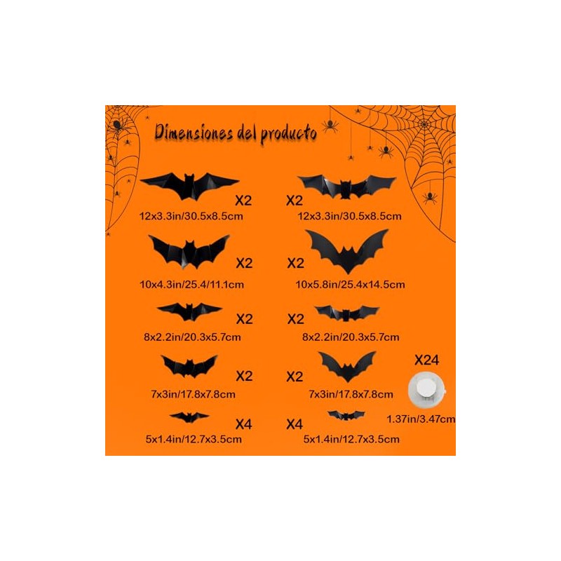 LAWAN Decoración de Halloween,24 Piezas Murciélago Halloween 3D,Murciélago Halloween Decoración