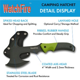WatchFire 11.5" Coated Stainless Steel Spiked Back Camping Axe