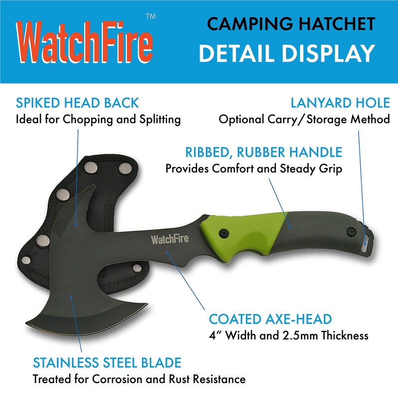 WatchFire 11.5" Coated Stainless Steel Spiked Back Camping Axe