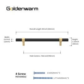 goldenwarm 10 Pack Black and Gold Cabinet Handles Black Cabinet Pulls Matte Black Drawer Pulls Black and Gold Drawer Pulls 7-1/2 Inch Kitchen Cabinet Handware for Dresser Drawer Bedroom Cupboard