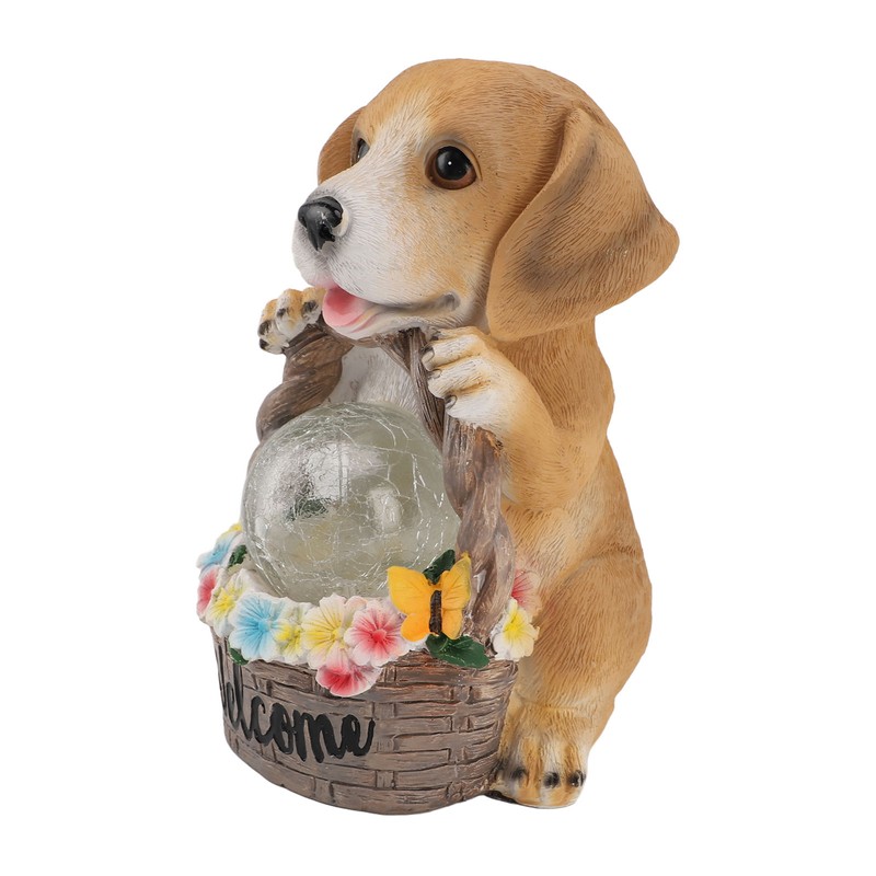 Solar Powered LED Light Dog Statue Decoration Solar Powered Puppy